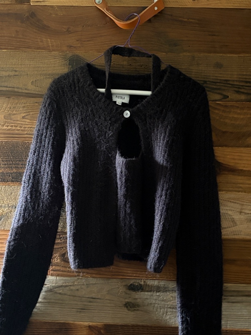 pistola Black Fuzzy Cropped Cardigan with Single Button